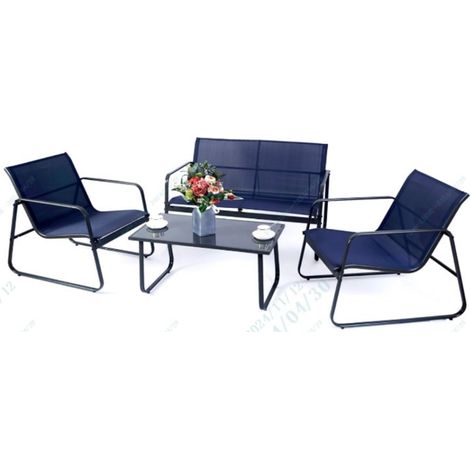 4-piece garden furniture set, patio furniture with gentle rocking motion, seating group for 4 people, blue (1/2)