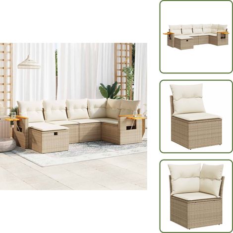 6-tlg. Garten-Sofagarnitur mit Kissen Beige Poly Rattan - Gartensofa Set - Garten Sofa Set - Outdoor Sofa Set - Garten Sofagarnitur (1/5)
