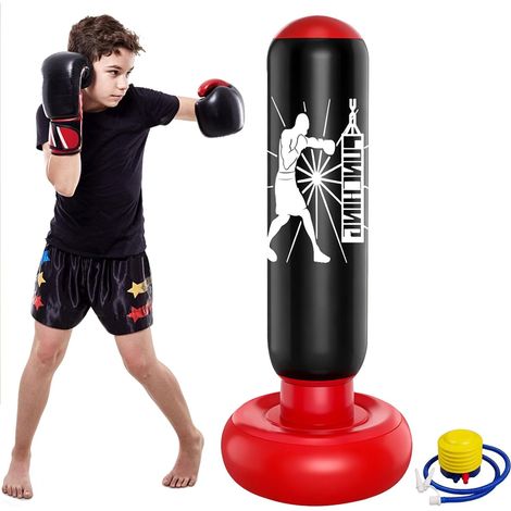 Sac de frappe gonflable pour enfant debout, 160 cm, avec pompe à pied, sac de frappe en PVC pour garçons et filles, pour pratiquer le karaté, le kickboxing, le taekwondo, le MMA (1/5)