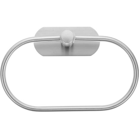 Porte-serviettes de salle de bain sans perçage, anneau porte-serviettes ovale en inox brossé, fixation murale (1/5)