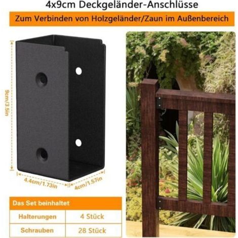 Lot de 4 supports de clôture, support de clôture pour connecter du bois de 2" x 4", support de solive noir, pour clôture, porche, jardin, pergola (4 pièces/noir) (1/5)