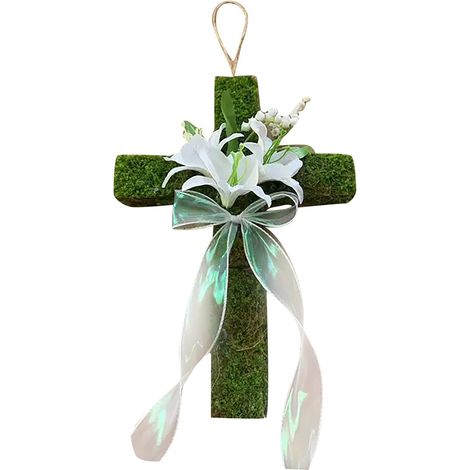 KOWOLL Couronne de Pâques 2026, décoration murale en bois avec fleurs artificielles, pour église, maison et décoration de fêtes (vert, 35 cm) (1/5)