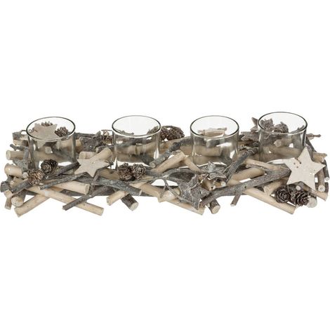 Windlicht Tischmitte buche mit 4 Windlichtern Holz weiß - Atmosphera créateur d'intérieur