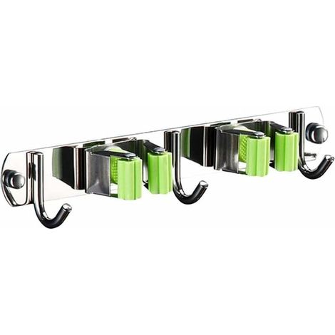 Organisateur de balai Porte-balai Porte-balai en acier inoxydable pour cuisine, salle de bain, jardin et bureau (1/5)
