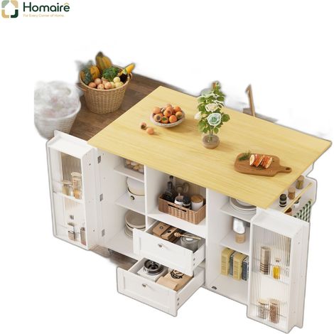 Desserte de cuisine avec rangement blanc en mdf 120 x 70 x 92 cm HOMAIRE (1/5)