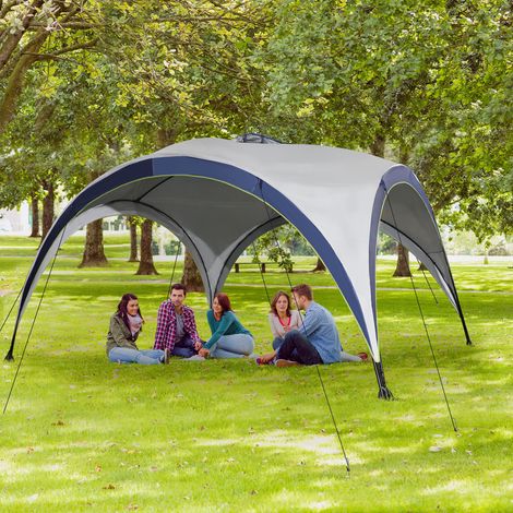 Pavillon de jardin. tente de jardin. chapiteau. tente de réception. abri solaire. résistant aux intempéries. structure métallique et polyester. blanc crème et bleu. 4 x 4 x 2.5 m