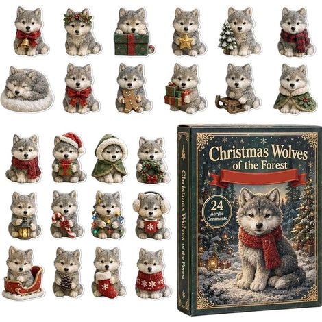 Wolf-Adventskalender, niedliche flache 2D-Weihnachtsdekorationen und (1/5)
