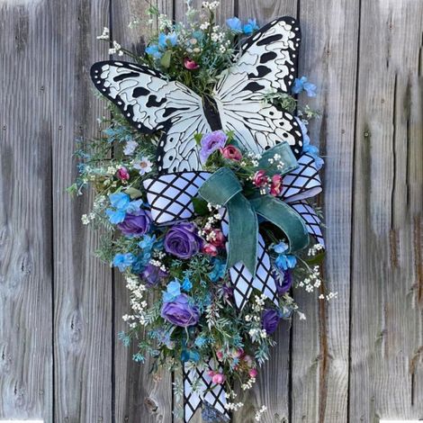 Guirlande Porte D'Entree - Guirlande Papillon Artificielle - Décoration Printemps Été - 50 x 25 cm - Bleu (1/5)