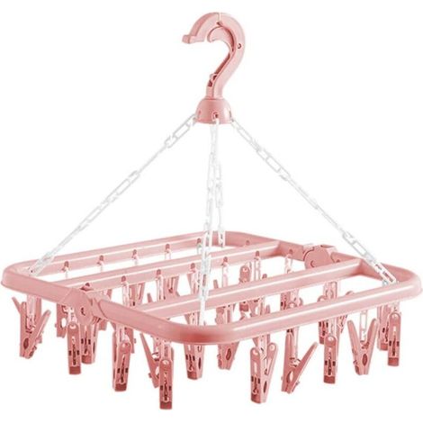 Cintre de séchage de vêtements avec 32 pinces et égouttoir pliable, support de suspension multifonctionnel coupe-vent pour chaussettes (1/5)