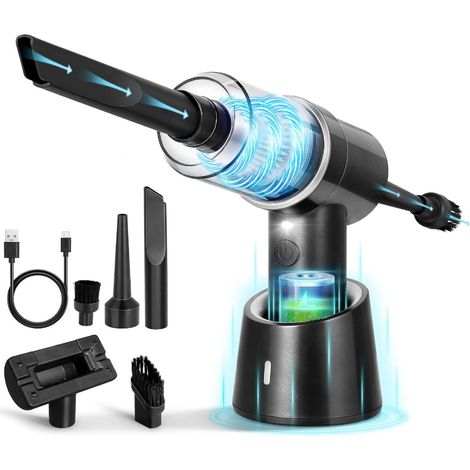 Aspirateur portatif sans fil 3 en 1 avec souffleur d'air comprimé électrique, mini aspirateur rechargeable, modèle amélioré noir, pour le nettoyage des poils d'animaux et de la voiture (1/5)