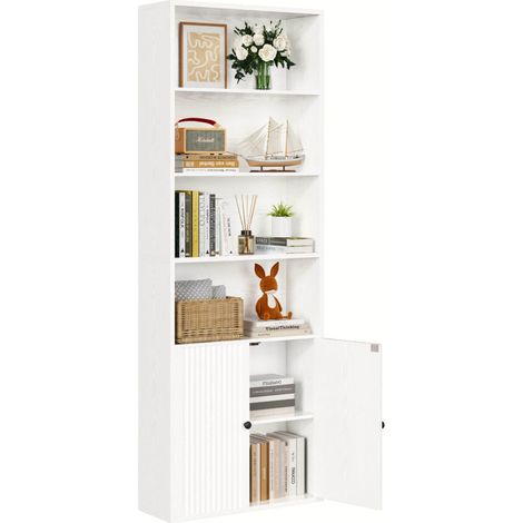 Bookcase, Bookshelf with Doors, 6 Tier Tall Book Shelf, Shelving Unit, 60x23.5x180cm Free Standing Display Shelf for Living Room, Home Office, Dinning Room