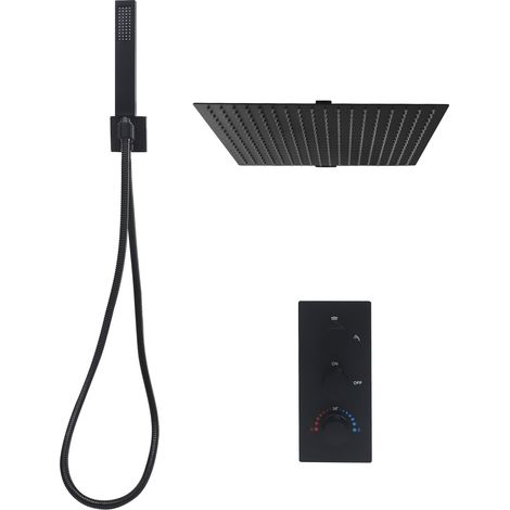 【Chauffage et ventilation】Ensemble de robinetterie de douche encastrée (avec thermostat), ensemble de douche encastré pour eau chaude et froide avec douchette à main, pomme de douche à effet pluie car (1/5)