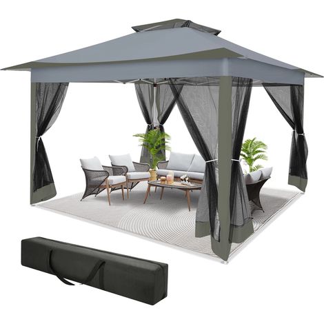 Gazebo impermeabile con zanzariera, grigio scuro (1/2)