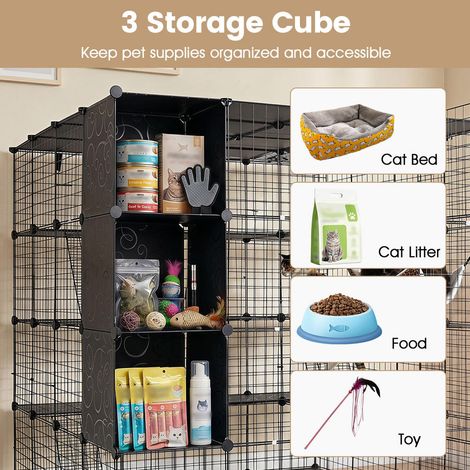 Cage modulable pour chat avec enclos pliable, 144 x 144 x 142 cm, plateformes et hamac pour intérieur (1/5)