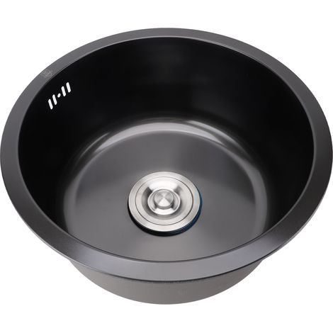Évier de cuisine encastré petit format, professionnel, nano, en acier inoxydable noir, à une cuve, pour bar de cuisine, diamètre 15,7 pouces (39,9 cm). (1/5)