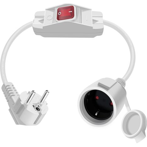 D'extension Schuko avec Interrupteur 16A 250V Rallonge électrique Courte Schuko,Câble Court 2 AC Prise IP44 pour Une Utilisation Extérieure ou Intérieure (90° Blanc 1m) (1/5)