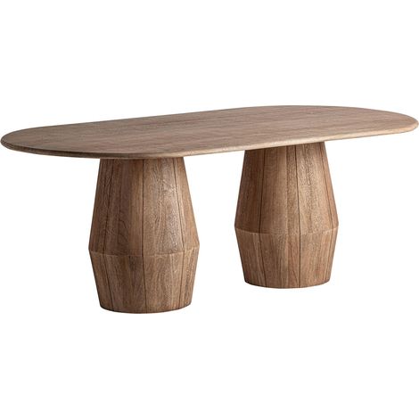 Table contemporaine en bois de manguier et marbre brun clair - Brun clair et marbre blanc (1/5)