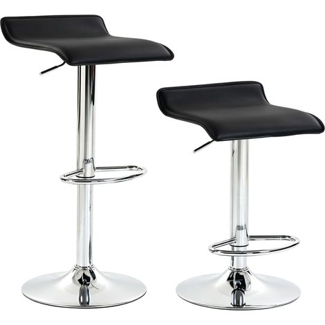 HOMCOM Juego de 2 Taburetes de Bar Giratorios, Taburetes Altos de Cocina con Altura Ajustable 62-83 cm, Sillas Altas de Cocina, Respaldo y Reposapiés, Marco de Acero, Negro (1/5)