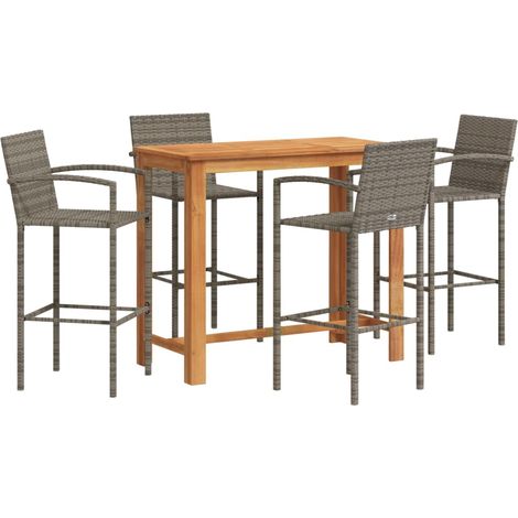 Maison Exclusive - Set Bar Giardino 5pz Grigio Legno Massello Acacia e Polyrattan