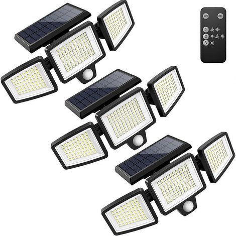 Projecteurs solaires d'extérieur SCSYV 2500 lm, 210 LED, éclairage de sécurité avec télécommande, 3 têtes avec détecteur de mouvement, étanchéité IP65, faisceau large 270°. (1/5)