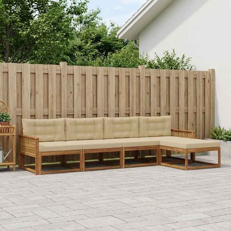 vidaXL Outdoor Sofa Set with Cushion 5 pcs Natural and Beige (1/4)