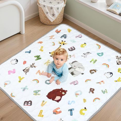 Tapis d'Éveil et Motricité Bébé 150x150cm Tapis de Jeu Bébé Pliable,Sécurisé,Lavable,Tapis de Sol Éducatif Antidérapant pour Enfants 1-3 Ans-Jeu,Crawling,Cadeau Naissance,Intérieur/Extérieur (1/5)
