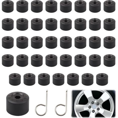 40 Pièces Cache Ecrou 17mm,Capuchon D'Écrou de Roue Cache Boulon 17mm Capuchons D'Écrou de Roue CacheÉcrous de Pneu Hexagonaux avec 2 Outil Demontage,pour Voitures (Noir) (1/5)