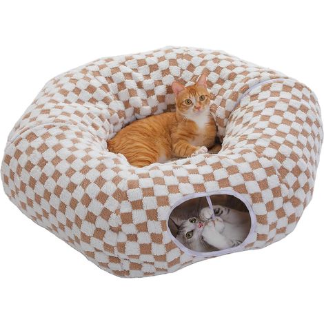 Tunnel pour chat - Espace de couchage pour chat - Anneau en peluche chaude 2 en 1 en forme de donut pour plusieurs chats - Ensemble de 3 pièces - Couleur café (1/5)
