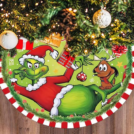 Falda para árbol de Navidad de 120 cm, collar rústico suave y divertido con ribete rojo y verde - Decoración navideña (1/5)