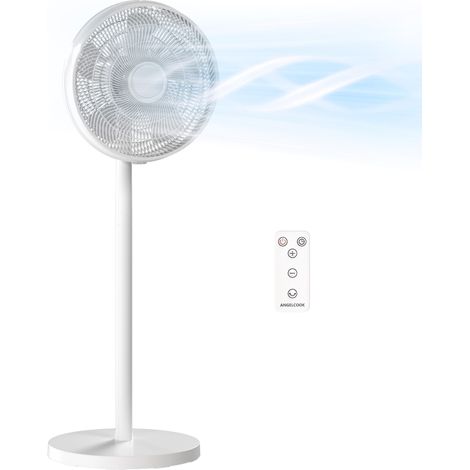 Ventilateur sur pied avec télécommande, hauteur réglable, 4 vitesses, oscillation à 80°, minuterie 10 h, affichage LED, blanc