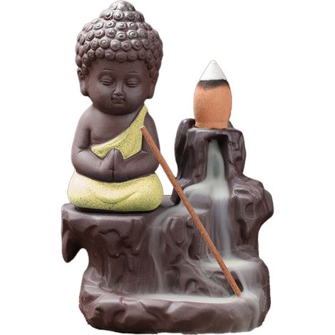 Brûleur d'encens à contre-courant Monk, porte-encens en grès pourpre relaxant, cascade, avec 30 bâtonnets, idéal pour yoga et bureau, jaune clair. (1/5)