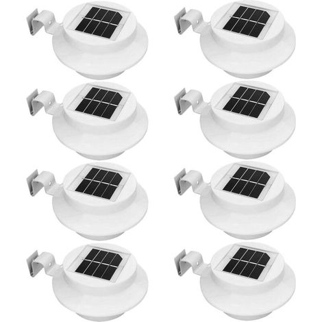 Lot de 8 lampes murales solaires blanches pour gouttières, étanches.