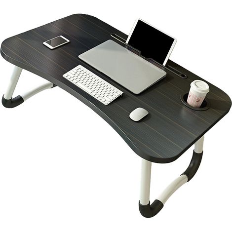 Table d'ordinateur portable pliante noire, table de lit pliante avec porte-gobelet, idéale pour les étudiants en résidence universitaire ou les enfants, rayures noires et dorées. (1/5)
