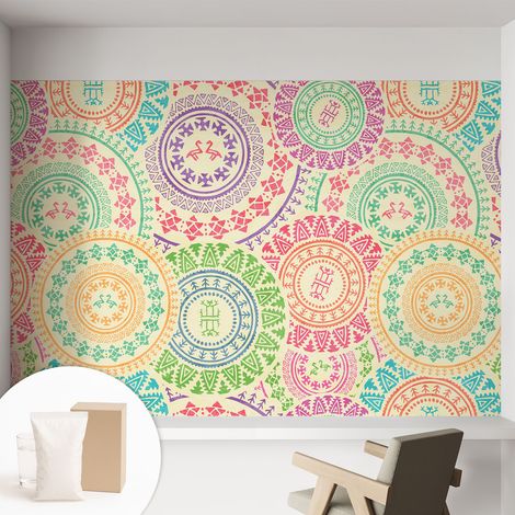 Papier peint intissé décoratif avec motifs pour salon et chambre a motif - Colle incluse gratuite Mandalas colorés 152x104 cm (1/5)
