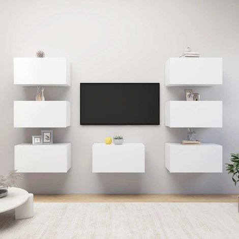 Meubles TV 7 pcs Moderne - Meubles de rangement - Buffet Salon - Blanc 30, 5x30x60 cm Aggloméré Chic-548346 (1/5)