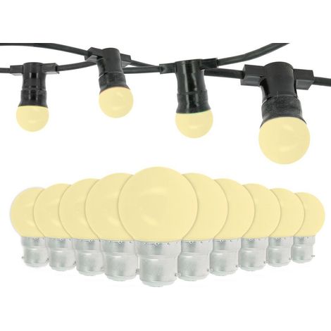Arum Lighting – Guirlande lumineuse guinguette 10 ampoules LED B22 1W blanc chaud 10 mètres – Interconnectable pour usage intérieur/extérieur – Norme CE IP44