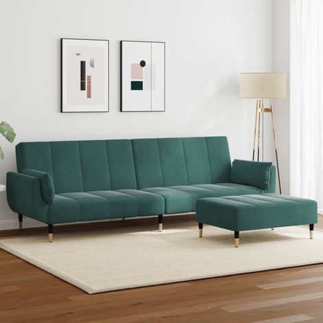 Schlafsofa 2-Sitzer mit Fußhocker Dunkelgrün Samt (1/5)