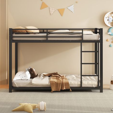 Lit Superposé Classique-2 Lits-Fer Forgé Noir-Rangement Intégré-203x94.5x140(cm)-Sans Matelas (1/5)