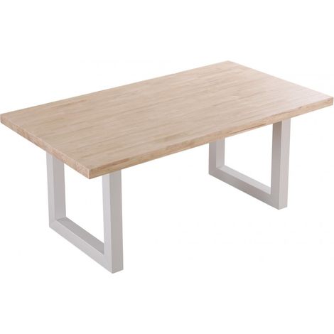 Table à manger rectangulaire en bois de chêne avec pieds en métal blanc - Longueur 180 x Profondeur 100 x Hauteur 76 cm (1/4)