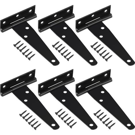 6 Stück T-Scharniere mit Montageschrauben robust schwarz für Holztor Gartentür Fenster