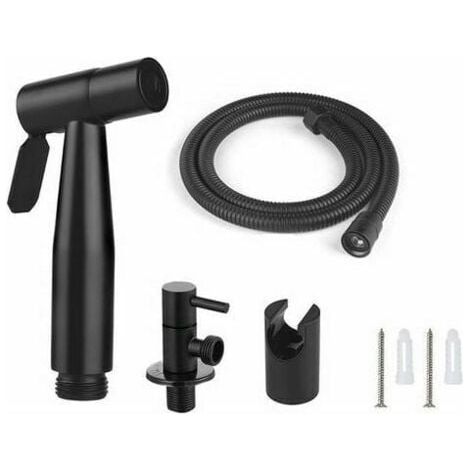 WC-Duschkopf-Set, Schlauch 1,5 m und Halterung, G1/2-Adapter schwarz (1/3)