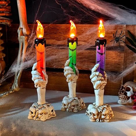 3 Pièces Lumière du Bougeoir du Crâne, Squelette d'halloween Lampe de Bougies sans Flamme Alimentée pour Décoration de La Maison Hantée, Lumières Décoratives Halloween (1/5)