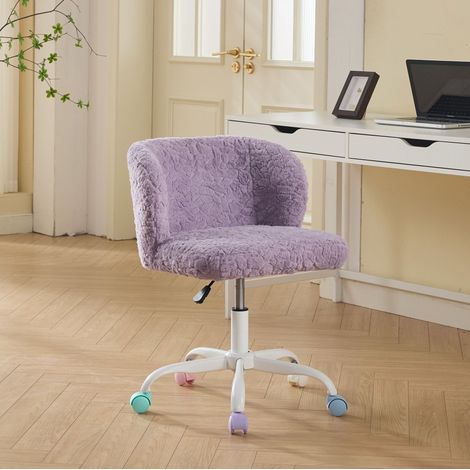 Silla de escritorio 58x58x78-88 cm morada de pelo sintético con altura regulable y giro 360° (1/5)