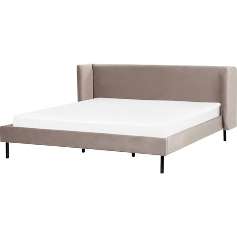 Cama con somier de terciopelo gris pardo 180 x 200 cm cabecero patas negras Arette
