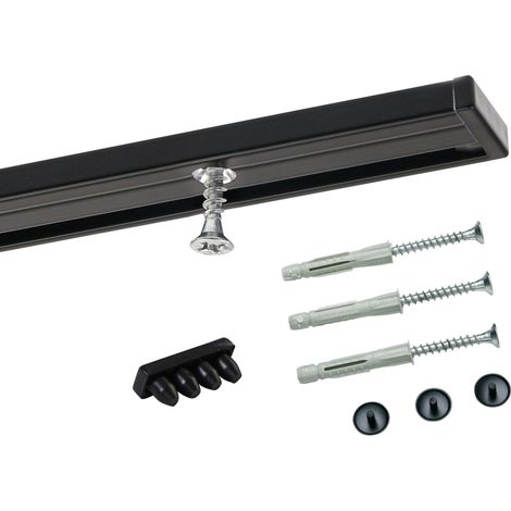 Gardinenschiene Innenlauf auf Maß 1-läufig Schwarz - Serie Minimal 60cm (1/5)