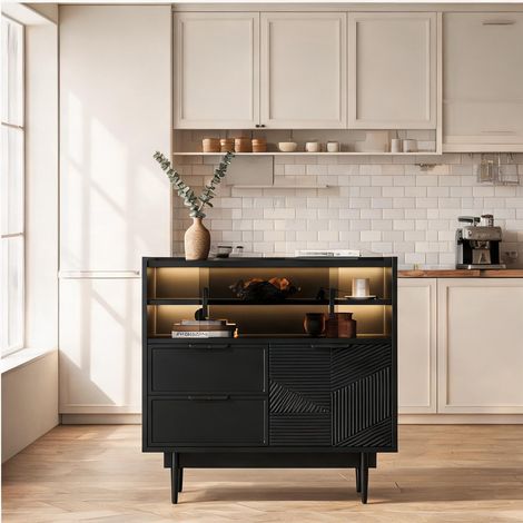 Meuble de salle de bain noir 80 cm avec portes en verre en MDF (1/5)