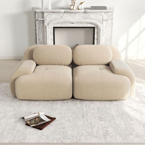 Petit Canapé 208x103x75cm Velours Côtelé - Canapé 2 Places - Loveseat Sans Cadre Mousse 32D Ergonomique Antidérapant Beige (1/5)
