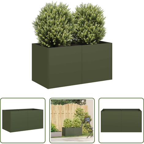 Gartengestaltung - Pflanzkübel Olivgrün 80x40x40 cm Kaltgewalzter Stahl (1/5)