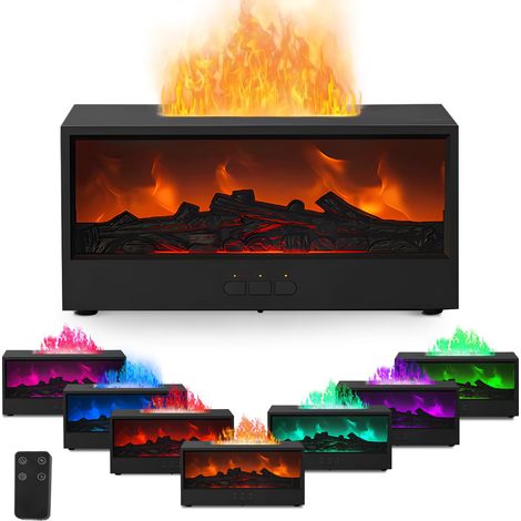 Diffuseur Huiles Essentielles Flamme, 150ML Humidificateur d'air Chambre avec Cheminée LED, Couleur de 7 Flammes, Diffuseur d'arômes Cheminée avec Télécommande pour la Maison Bureau (1/5)
