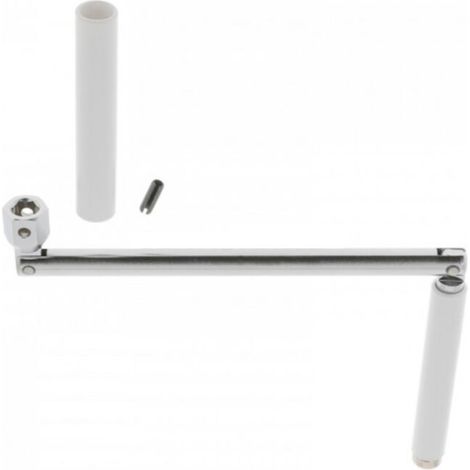 Poignée de manivelle articulée pour volet roulant en acier chromé – Longueur 325mm – 6 pans 10mm – Contre-poignée en PVC blanc